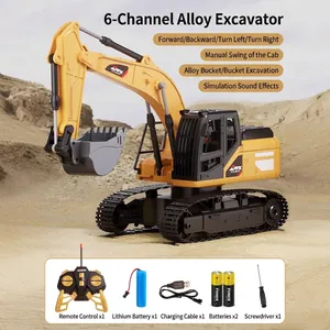 Remote control alloy excavator toy with metal bucket and rechargeable battery for kids