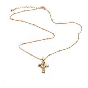 Elegant gold-plated ball chain necklace with sparkling zircon-studded cross pendant