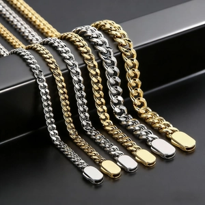 Cuban Link Chain Necklace Men Stainless Steel Flat Curb Hip Hop Street Style Minimalist Jewelry Gift