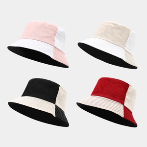 Color Block Bucket Hat Cotton Canvas Sun Protection Outdoor Foldable Fisherman Cap Casual Unisex Fashion
