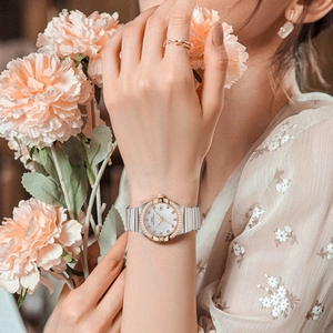 Women's constellation watch in two-tone gold and silver with diamond bezel and white dial