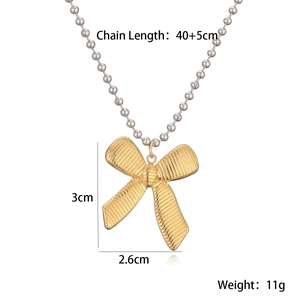 Detailed specs of bow pendant necklace with chain length and pendant size measurements