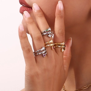 18K gold-plated triple layer heart and arrow zircon open ring on model hand