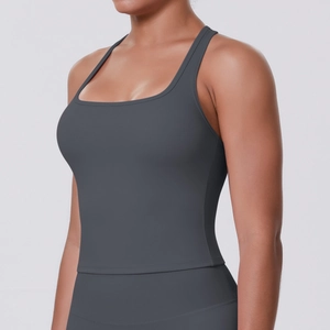 Detailed side view of charcoal grey sports bra featuring square neckline and matte texture