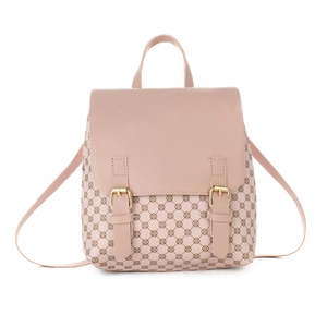 Rosa Mini-Rucksack aus Kunstleder mit geometrischem Blumenmuster und Gold-Schnallen