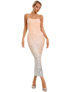 Elegant gradient sequin V-neck camisole dress for parties and evening banquets