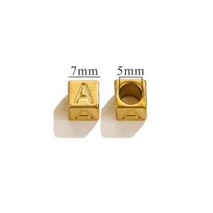 7mm Golden stainless steel alphabet bead with letter A and 5mm hole for DIY jewelry