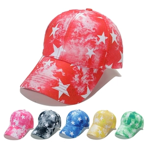 Tie Dye Star Print Baseball Cap Polyester Curved Brim Sun Protection Streetwear Hip Hop Hat Unisex