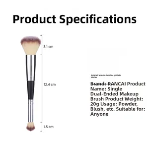 Dimensions détaillées du pinceau de maquillage double embout avec manche en bois
