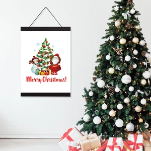 Magnetic wooden frame hanger with festive Merry Christmas Santa and snowman poster design