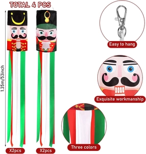 Set of 4 Nutcracker Christmas windsocks 53-inch yard decoration with hanging hooks