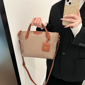 Women Nylon Tote Bag With Leather Trim Lightweight Waterproof Crossbody Shoulder Handbag For Daily Casual Trendy