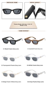 Detail view of retro narrow sunglasses showing hinge metallic accent and 6 color options
