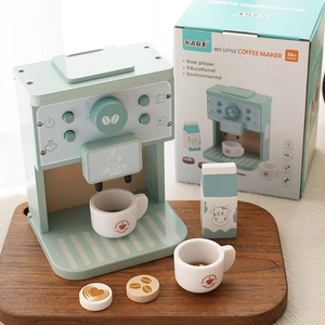 Kids wooden coffee maker toy set in mint green for pretend play role playing