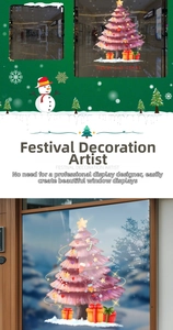 Dettaglio adesivo per finestra albero di Natale rosa con testo e scatole regalo