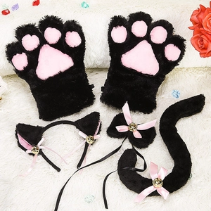 Gants Patte De Chat En Peluche Oreilles Serre-tête Queue Et Noeud Papillon Collier Fausse Fourrure Anime Cosplay Accessoires De Costume Pour Femmes Filles Griffe D'animal Mignonne