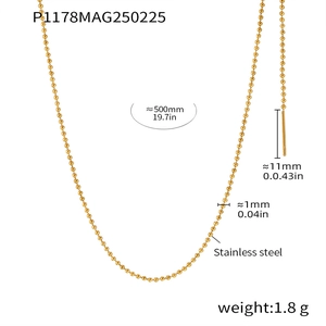 Technical drawing showing measurements of a 500mm stainless steel beaded gold chain necklace