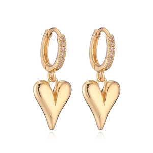 Gold plated heart drop earrings with sparkling cubic zirconia hoop for women