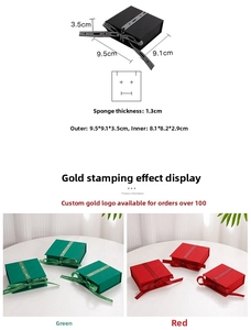Detailed flip-top jewelry gift box with Best Wishes ribbon in black, green and red colors