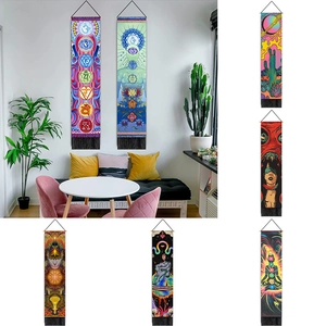 Vertical Wall Hanging Tapestry With Wood Pole And Tassels Polyester Cotton Chakra Zen Mandala Abstract Art Scroll