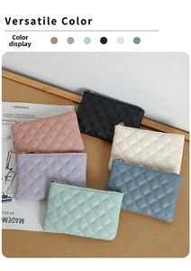 Quilted faux leather coin purses in multiple colors with silver top zip closure