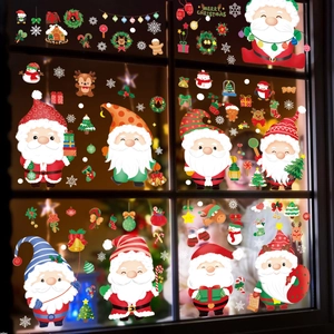 Stickers de Noël pour fenêtres avec Père Noël, gnomes et flocons pour décoration vitrée