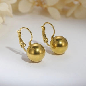 Polished 18k gold plated stainless steel leverback ball earrings with reflective finish
