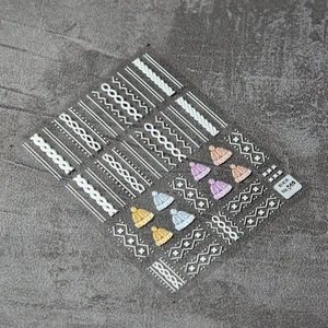 Detailed 5D embossed nail stickers featuring textured knit patterns and winter hats