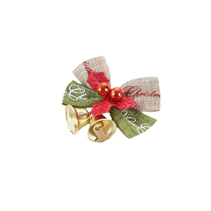 Christmas mini gold bells with red and green burlap ribbon bows for holiday decor