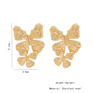 Detailed size view of gold butterfly stainless steel earrings 5.1cm by 3.4cm