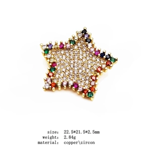 Star-shaped copper pendant with white and multicolored zircon micro-pave setting