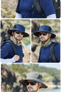 Detail of outdoor sun hat with breathable mesh and JOYLORD logo on rocky landscape