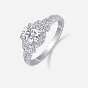 Elegant S925 silver moissanite ring with a classic double halo setting and pavé diamonds