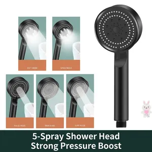 Pressurized Handheld Shower Head ABS High Pressure 5 Settings Bathroom Water Saving Spray Matte Black Universal