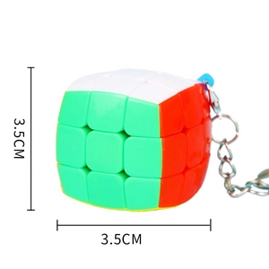 Detail shot of the 3.5cm mini 3x3 colorful speed cube keychain with smooth plastic finish