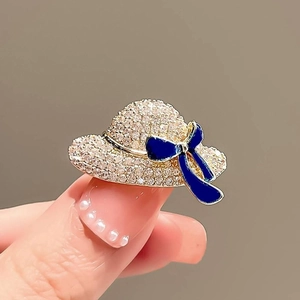 Creative Hat Brooch Pin Alloy Rhinestone Enamel Bow Anti-Glare Suit Corsage Collar Pin Fashion Jewelry For Women