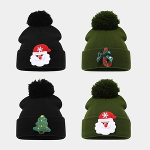 Christmas Beanie Hat Knitted Acrylic Warm Winter Outdoor Pom Pom Santa Claus Tree Decor Soft Stretchy Casual