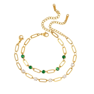 Klassisches 18K vergoldetes Edelstahl-Tennisarmband mit grünen und weißen Zirkonia