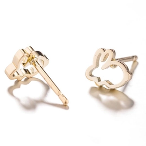 Minimalist gold bunny stud earrings featuring a hollow rabbit outline design in stainless steel