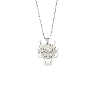 Men's silver stainless steel dragon pendant necklace with hollow wolf head hip hop style