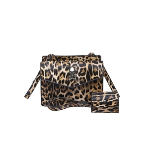 Stylish leopard print crossbody bag set with silver skull hardware and matching coin purse