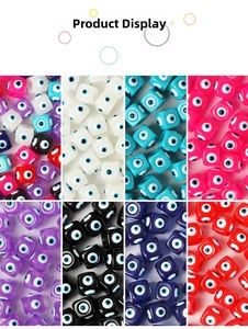 Close-up of square resin evil eye beads in multiple colors for DIY jewelry making