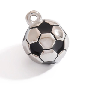 Close-up of polished stainless steel soccer ball pendant for DIY sports jewelry