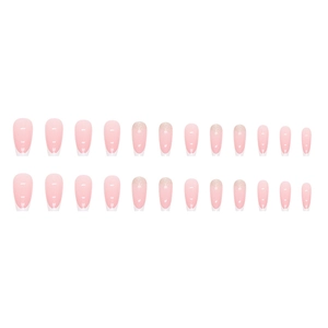24-piece ballet pink French press-on nails with glitter ombre and white gradient tips
