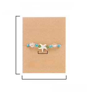 Bohemian starfish beaded bracelet with measurement details and Make a Wish card display