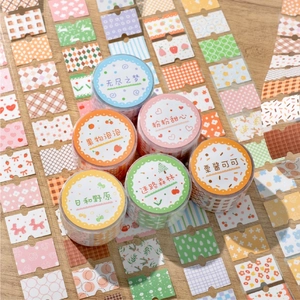 6-roll floral and fruit theme washi tape set for DIY journaling on wooden surface
