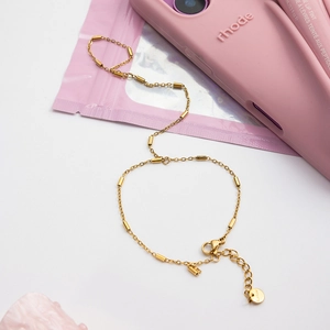 Minimalistisches Bambus-Gliederkettenarmband aus Edelstahl in Gold mit verstellbarem Verschluss