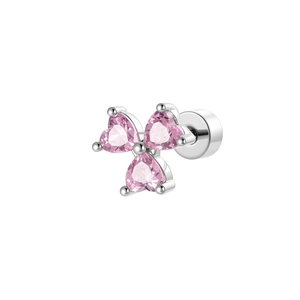 Pink heart-shaped zircon cluster stud earrings in silver minimalist screw-back design