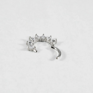 Fashionable stainless steel nose ring with seven marquise cut cubic zirconia stones