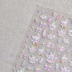 Nail Art Stickers Cute Cartoon Rabbit Pink Cherry Blossom Bow Ribbon Thin Tough DIY Manicure Decoration